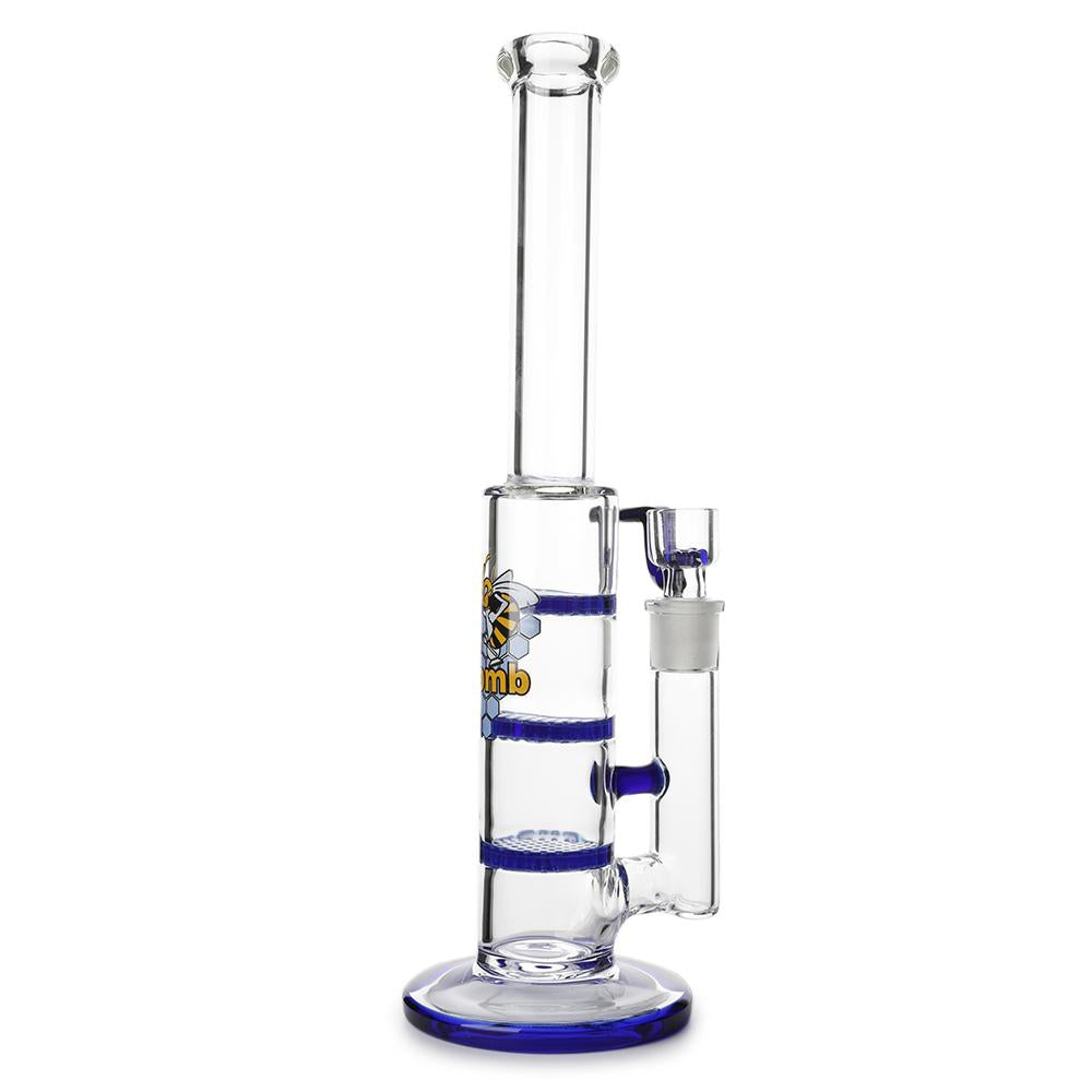 Glass Triple Disc Perc Bong Blue HoneyComb