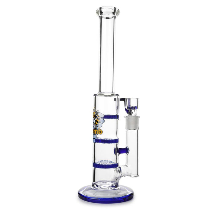 Glass Triple Disc Perc Bong Blue HoneyComb